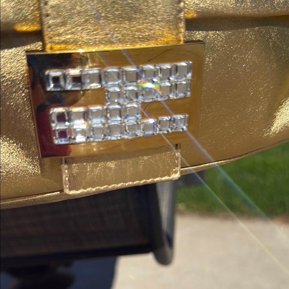 EUC RARE Vintage Fendi Mama Baguette Gold Metallic Rhinestone Shoulder Bag Rare - Picture 3 of 16